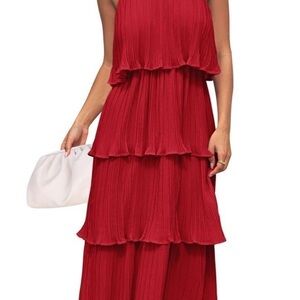 Chic Red Layered Maxi Dress